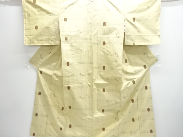 JAPANESE KIMONO / UNUSED CHECKERED KASURI-PATTERNED TSUMUGI KIMONO